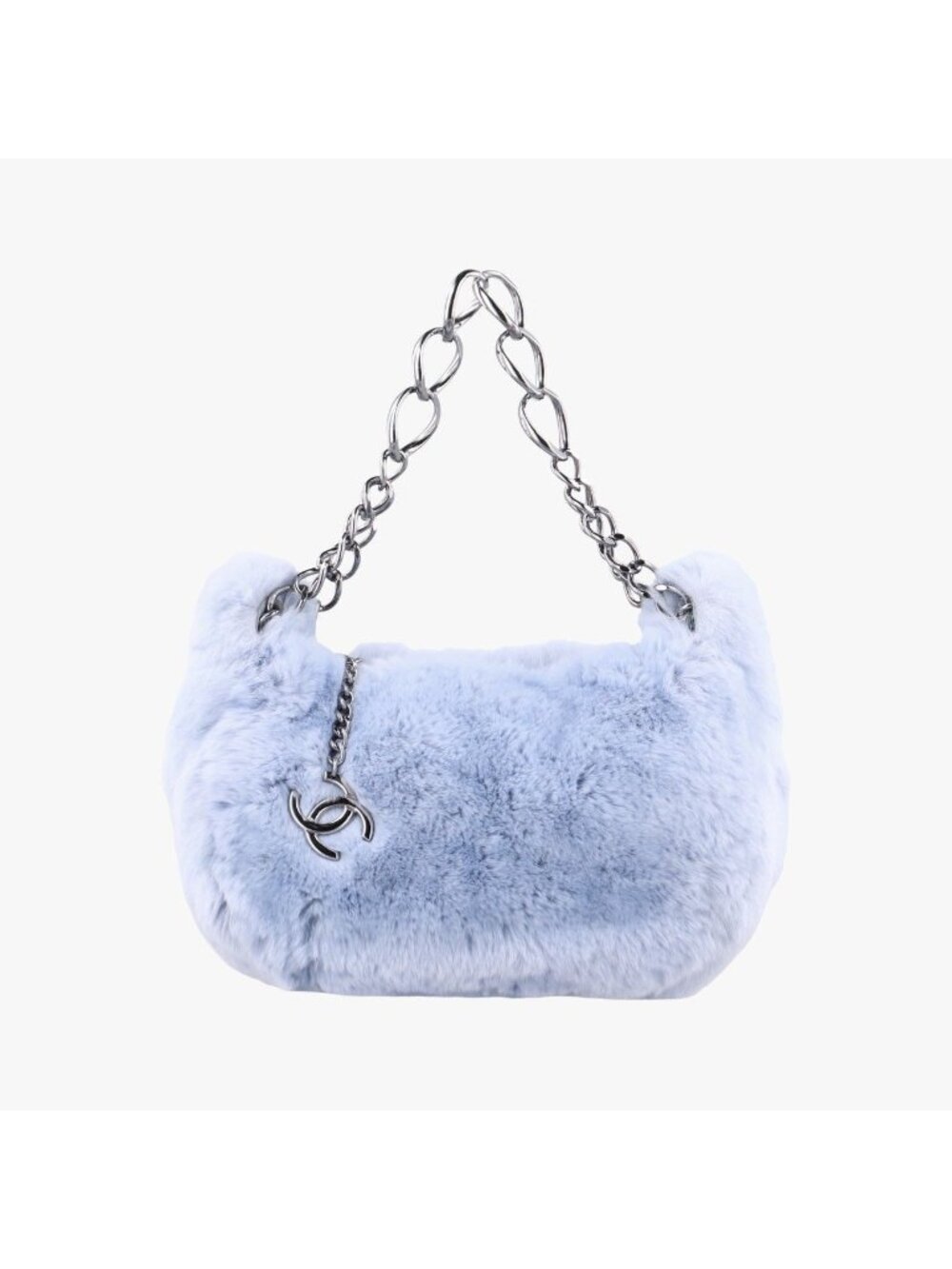 Chanel CC Logo Light Blue Rabbit Fur